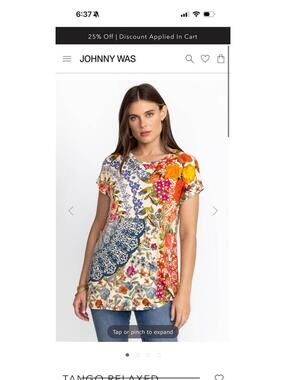 NWOT Johnny Was Tango Floral Dolman Sleeve Tunic Floral Tee XL boho hippie